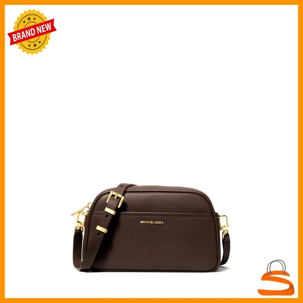 Leather Crossbody Bag with Gold Hardware, Compact Camera Style, Hands-Free